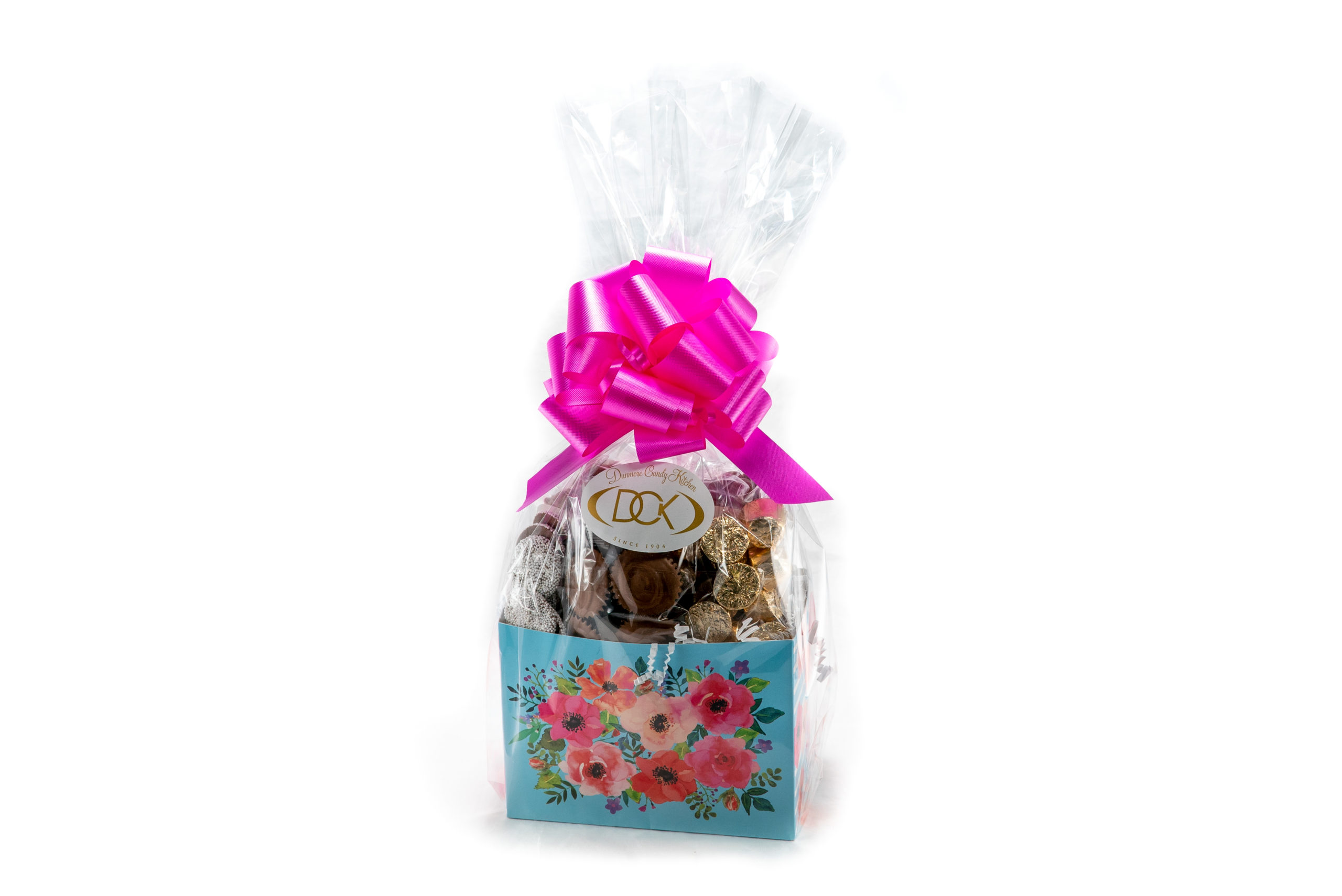 chocolate gift basket red flowers